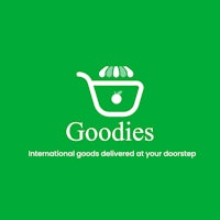 a logo with the title goodies international goods delivered to your doorstep